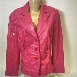 NWOT Women's Pink Single-Breasted Blazer SOFT Flexible  Leather Jacket
